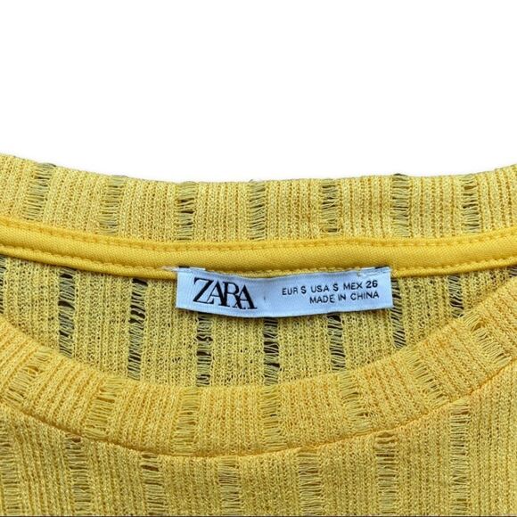 Zara Canary Yellow Open Knit Bell Sleeve Lightweight Sweater | Size Small - Picture 9 of 11